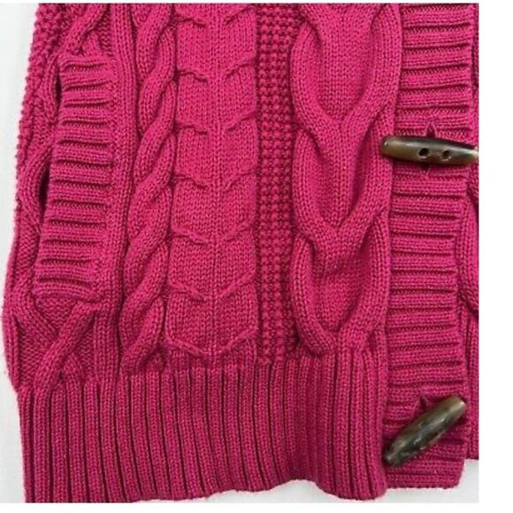 L.L. Bean high neck Cardigan Cable Knit Toggle Buttons Fucshia size small - Picture 7 of 12
